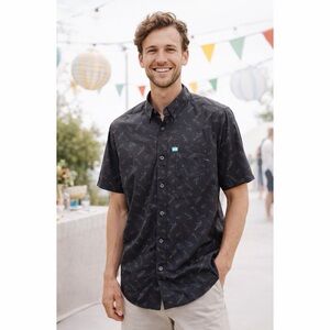 DIXXON FLANNEL COMPANY PEW PEW D-LITE PARTY SHIRT GUN PRINT SHORT SLEEVE MEN L